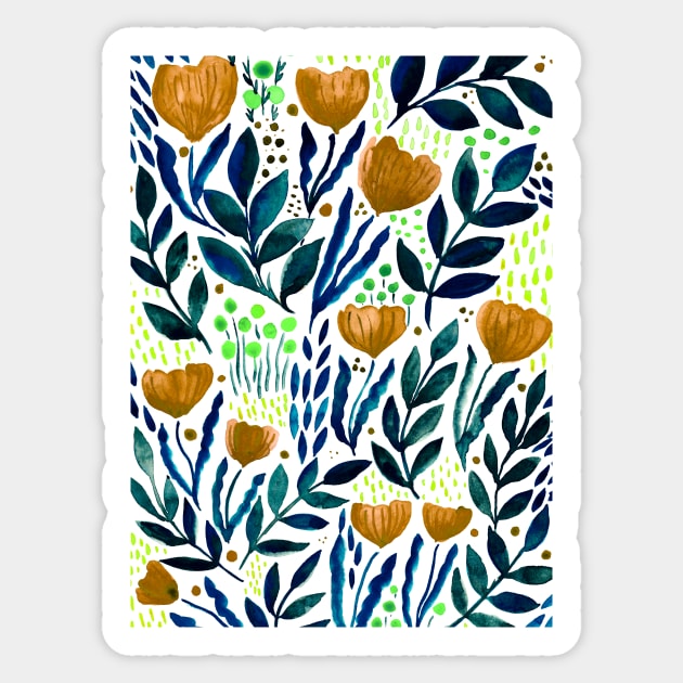 Watercolor flower garden -  yellow and blue Sticker by wackapacka